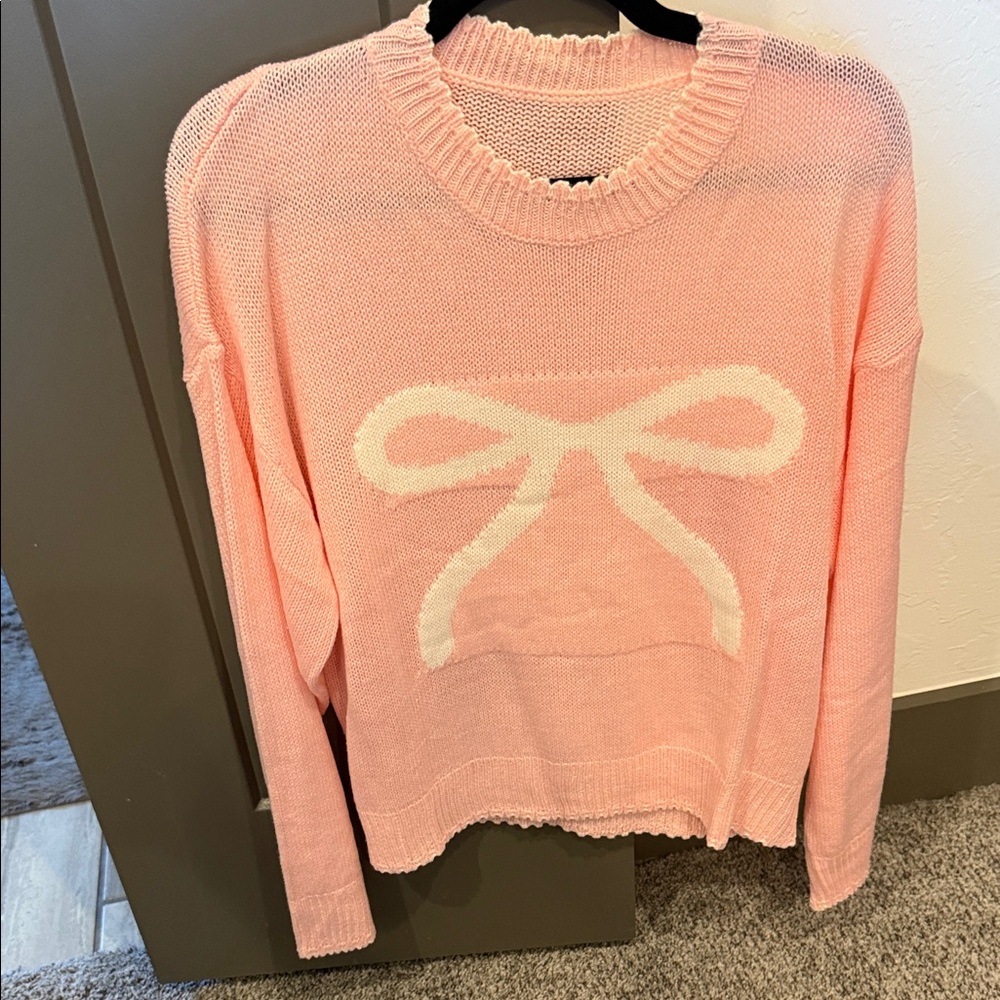 SHEIN Light Pink Crew Neck Sweater with Bow Accent - Final Drop!
